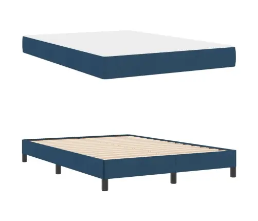 Kastītes Atsperu Gulta Ar Matraci Zila 140 X 190 Cm Audums Vidaxl