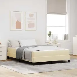 Kastītes Atsperu Gulta Ar Matraci Krēmkrāsa 140 X 200 Cm Audums Vidaxl