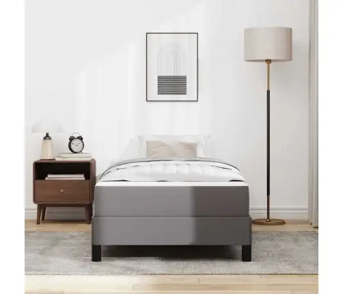 Gulta Ar Matraci Pelēka 90 X 190 Cm Mākslīgā Āda Vidaxl