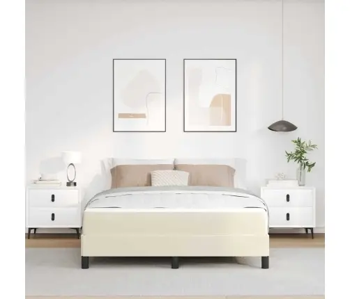 Lova Su Čiužiniu Kreminė 140 X 190 Cm Dirbtinė Oda