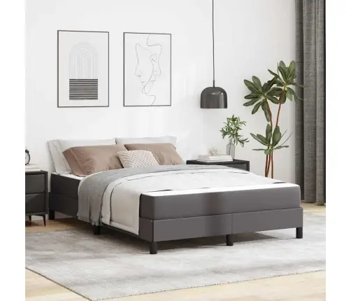 Gulta Ar Matraci Pelēka 140 X 200 Cm Mākslīgā Āda Vidaxl