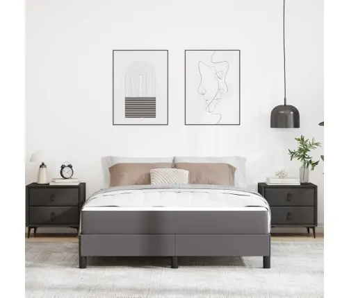 Gulta Ar Matraci Pelēka 140 X 200 Cm Mākslīgā Āda Vidaxl