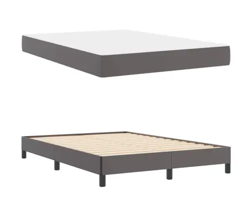 Gulta Ar Matraci Pelēka 140 X 200 Cm Mākslīgā Āda Vidaxl