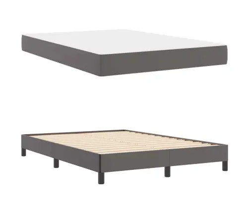 Gulta Ar Matraci Pelēka 140 X 200 Cm Mākslīgā Āda Vidaxl