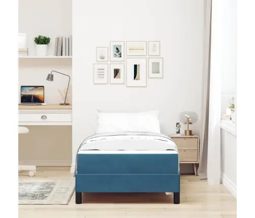 Kontinentālā Gulta Ar Matraci Tumši Zils 90 X 200 Cm Samts Vidaxl