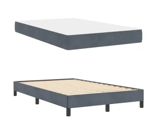 Spyruoklinė Lova Su Čiužiniu Tamsiai Pilka 120 X 200 Cm Aksomas