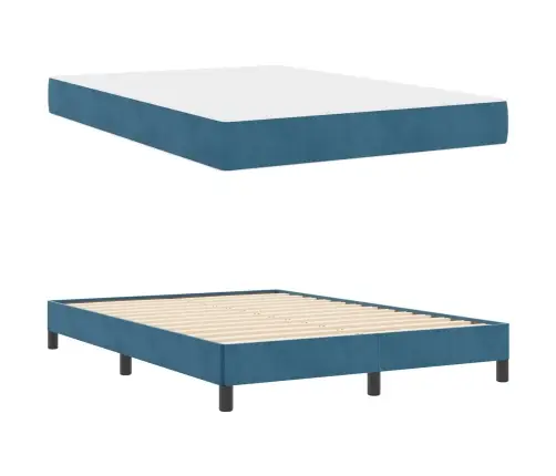 Kontinentālā Gulta Ar Matraci Tumši Zils 140 X 190 Cm Samts Vidaxl