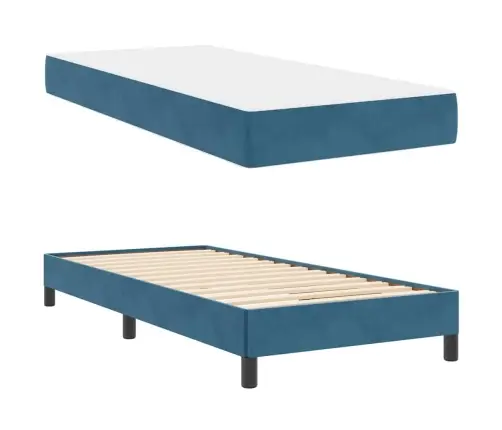 Kastītes Atsperu Gulta Ar Matraci Tumši Zils 90 X 210 Cm Audums Vidaxl