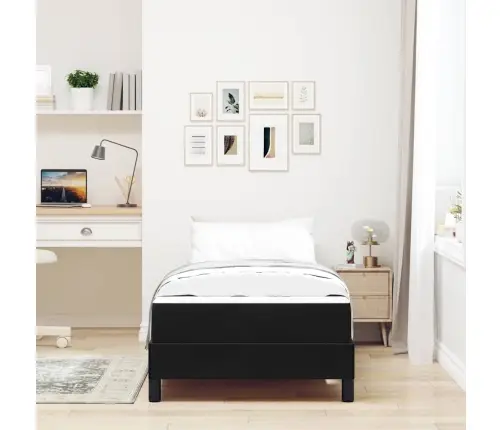 Kastītes Atsperu Gulta Ar Matraci Melna 90 X 220 Cm Audums Vidaxl