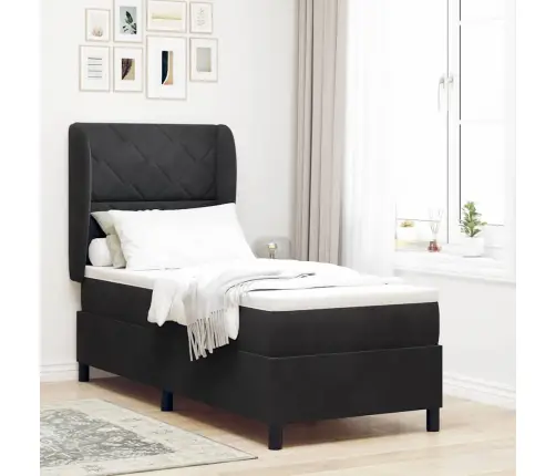 Kastītes Atsperu Gulta Ar Matraci Melna 80 X 200 Cm Samts Vidaxl