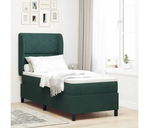 Kastītes Atsperu Gulta Tumši Zaļš 200 X 80 Cm Poliesters Vidaxl