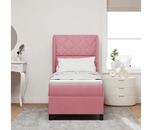 Kastītes Atsperu Gulta Ar Matraci Rozā 80 X 200 Cm Samts Vidaxl