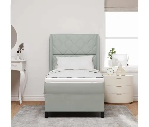 Box Spring Gulta Ar Matraču Gaiši Pelēkā Krāsā 90 X 200 Cm, Samta Vidaxl