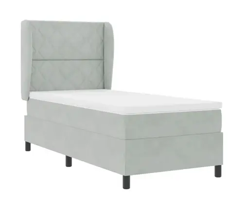 Box Spring Gulta Ar Matraču Gaiši Pelēkā Krāsā 90 X 200 Cm, Samta Vidaxl