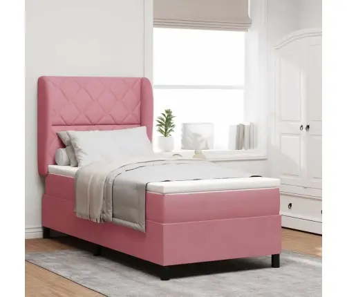 Kastītes Atsperu Gulta Ar Matraci Rozā 200 X 90 Cm Poliesters Vidaxl