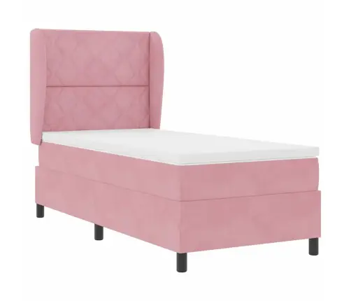 Kastītes Atsperu Gulta Ar Matraci Rozā 200 X 90 Cm Poliesters Vidaxl