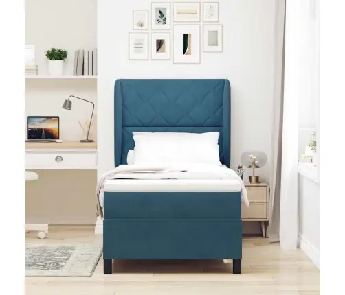 Kastītes Atsperu Gulta Tumši Zils 200 X 100 Cm Poliesters Vidaxl