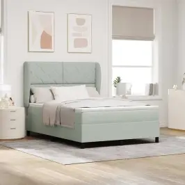 Kastītes Atsperu Gulta Gaiši Pelēks 190 X 140 Cm Poliesters Vidaxl