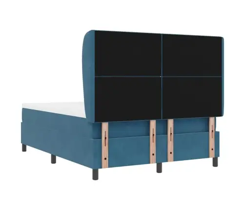 Box Spring Gulta Ar Matraci Tumši Zila 140X190 Cm, Samts. Vidaxl