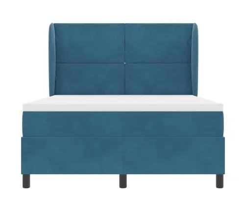 Box Spring Gulta Ar Matraci Tumši Zila 140X190 Cm, Samts. Vidaxl