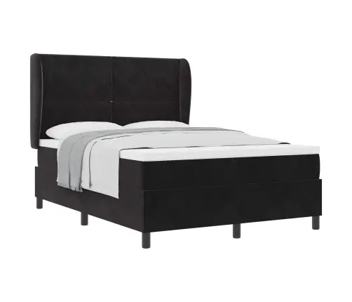 Kastītes Atsperu Gulta Ar Matraci Melna 200 X 140 Cm Poliesters Vidaxl