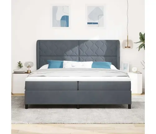 Gulta Ar Atsperēm Un Matraci Tumši Pelēkā Krāsā, 200 X 200 Cm, No Samta. Vidaxl