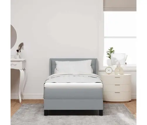 Box Spring Gulta Ar Matraci - Gaiši Pelēkā Krāsā, 90 X 190 Cm, Audums Vidaxl