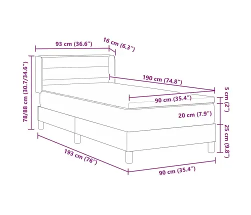Kontinentālā Gulta Ar Matraci Ar Matraci Pelēkbrūna 90 X 190 Cm Vidaxl