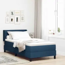Kastītes Atsperu Gulta Ar Galvas Klāju Zila 200 X 90 Cm Audums Vidaxl