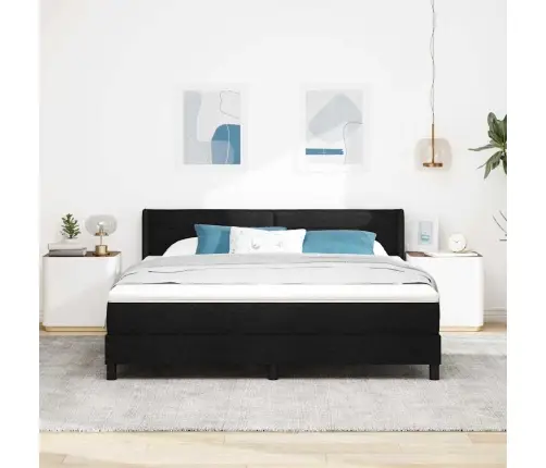Kastītes Atsperu Gulta Ar Matraci Melna 200 X 180 Cm Poliesters Vidaxl