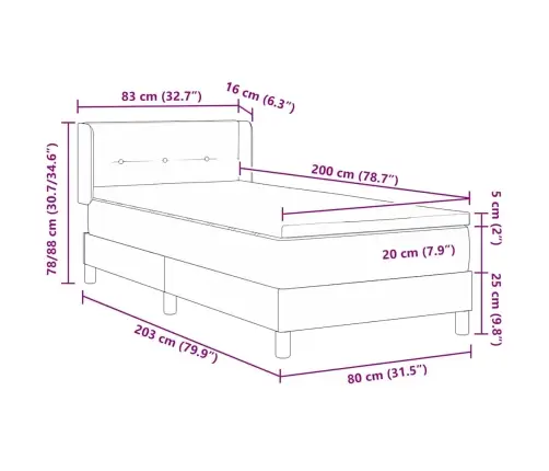 Box Spring Gulta Ar Matraču - Taupe, 80X200 Cm, Audums Vidaxl