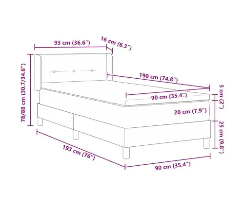 Vedruvoodi Madratsiga Madratsiga Peaga Tume Pruun 90 X 190 Cm