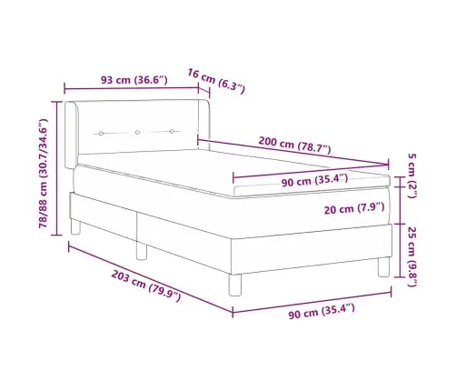Kontinentālā Gulta Ar Matraci Ar Matraci Pelēkbrūna 90 X 200 Cm Vidaxl
