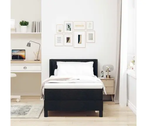 Kastītes Atsperu Gulta Melna 90 X 190 Cm Audums Un Putas Vidaxl