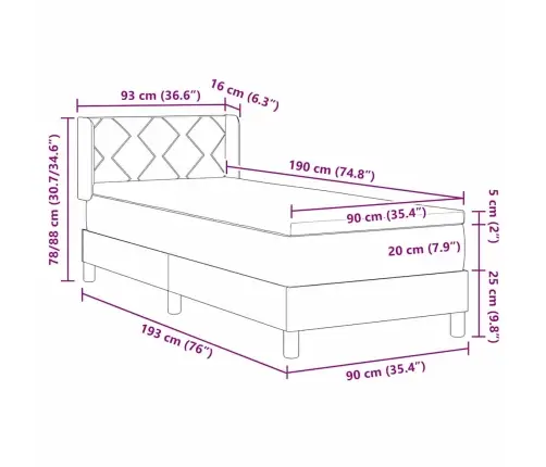 Vedruvoodi Madratsiga Madratsiga Peaga Tume Pruun 90 X 190 Cm