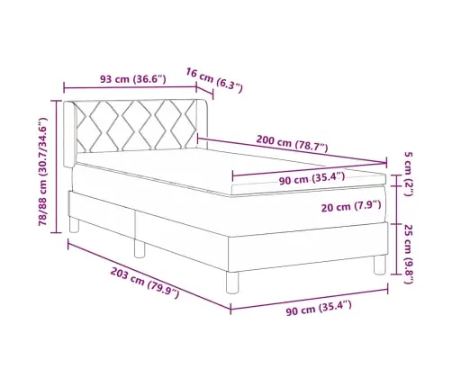 Kontinentālā Gulta Ar Matraci Ar Matraci Zila 90 X 200 Cm Vidaxl
