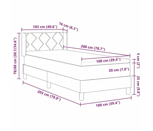 Box Spring Gulta Ar Matraci, Gaiši Pelēkā Krāsā, 100 X 200 Cm, Audums Vidaxl