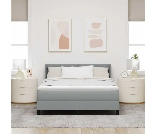 Box Spring Gulta Ar Matraci - Gaiši Pelēka - 140 X 190 Cm - Audums Vidaxl