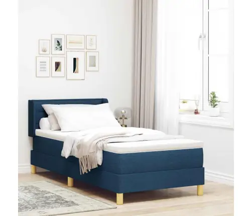 Box Spring Gulta Ar Matraci Zilā Krāsā, 90 X 200Cm Audums Vidaxl