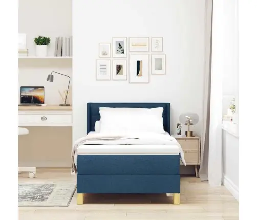 Box Spring Gulta Ar Matraci Zilā Krāsā, 90 X 200Cm Audums Vidaxl