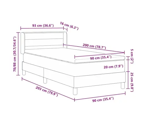Box Spring Gulta Ar Matraci Zilā Krāsā, 90 X 200Cm Audums Vidaxl