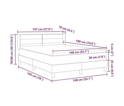 Voodiraam Vedrudega Madratsiga Helehall 140 X 190 Cm Kangas