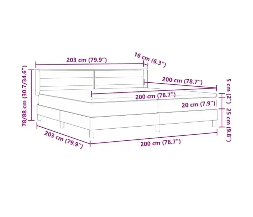 Kastītes Atsperu Gulta Pelēkbrūna 200 X 200 Cm Poliesters Vidaxl