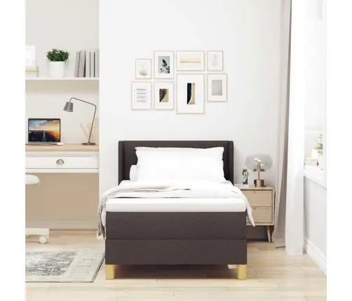 Kastītes Atsperu Gulta Balts Un Tumši Brūns 90 X 190 Cm Vidaxl