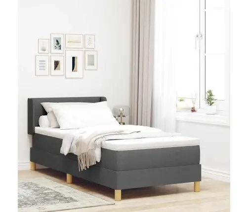 Box Spring Gulta Ar Matraču Tumši Pelēkā Krāsā, 90 X 200 Cm, Audums. Vidaxl