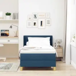 Gulta Ar Atsperēm Ar Matraci Zila 90 X 200 Cm Audums Vidaxl Gulta Ar Atsperēm Ar Matraci Zila 90 X 200 Cm Audums Vidaxl