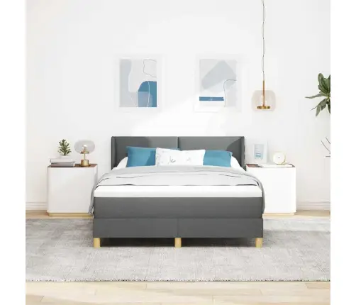 Gulta Ar Atsperēm Ar Matraci Tumši Pelēka 140 X 200 Cm Audums Vidaxl