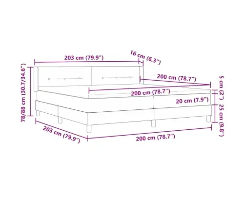 Box Spring Gulta Ar Matraci Tumši Pelēkā Krāsā, 200 X 200 Cm, Audums Vidaxl