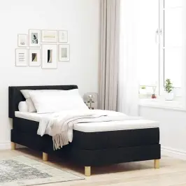 Gulta Ar Atsperēm Ar Matraci Melna 90 X 200 Cm Audums Vidaxl