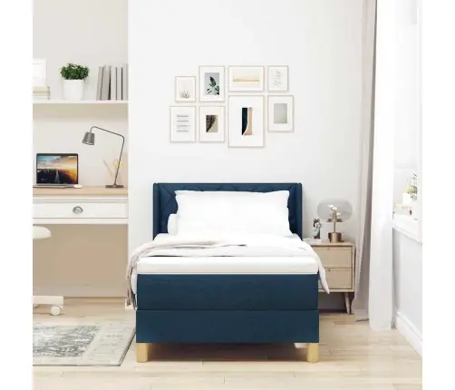 Gulta Ar Atsperēm Ar Matraci Zila 90 X 200 Cm Audums Vidaxl